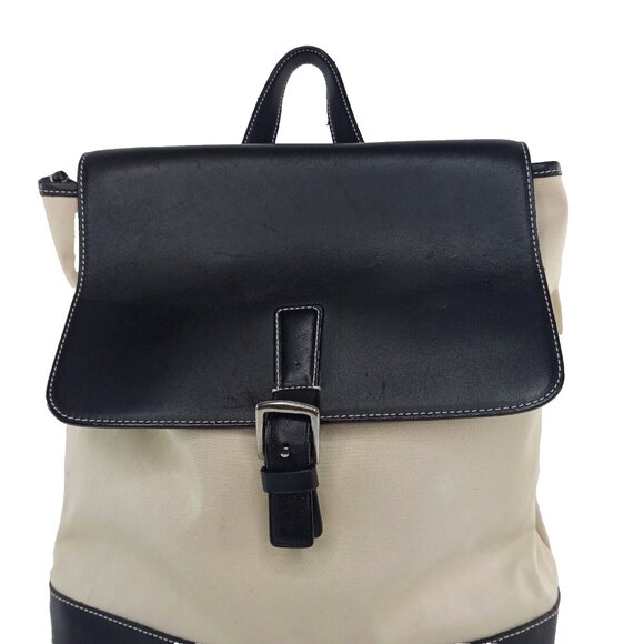 Vintage Coach Womens Backpack Bag Beige Black Canvas Leather Daypack Classic - Picture 2 of 16